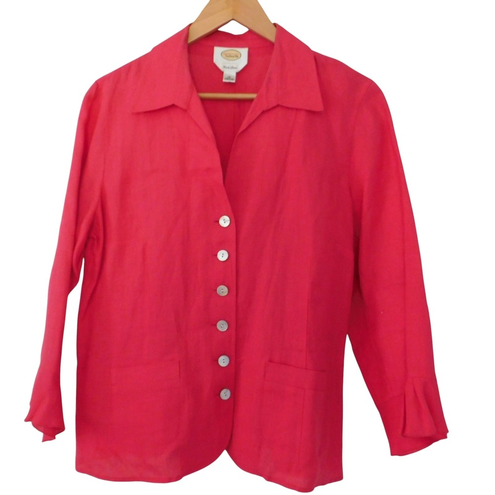 Vintage Talbots 100% Irish ‎ Linen Blazer size 12 Rasberry Pink Unlined